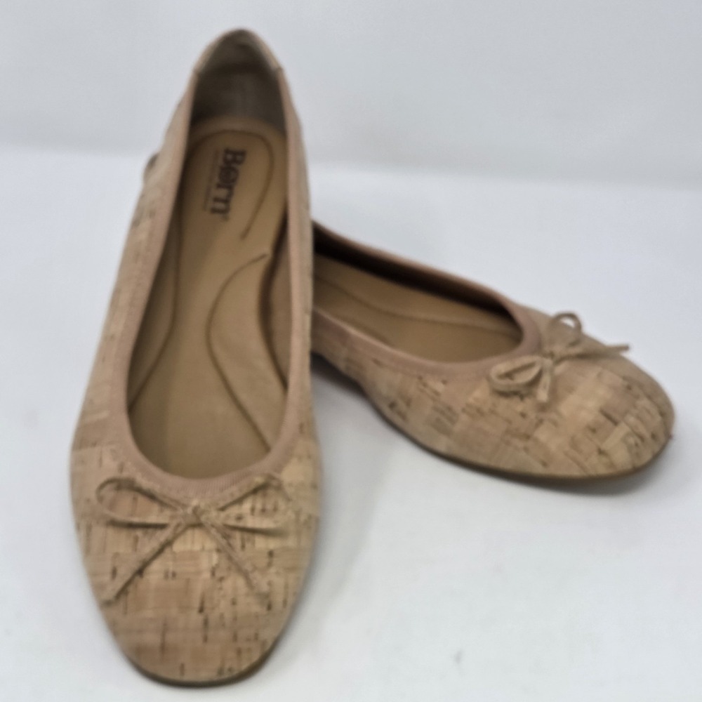 Born Brin Ballet Flats Slip-On Casual Natural Cork Bow Classic 7 EUC